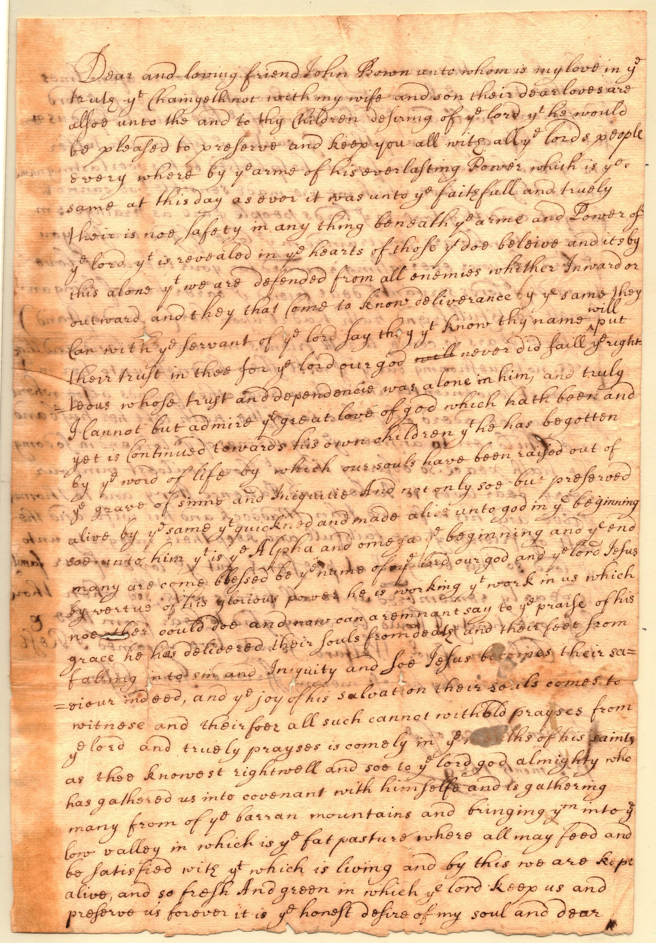 Elson Letter, 1679/80 — Bowne House